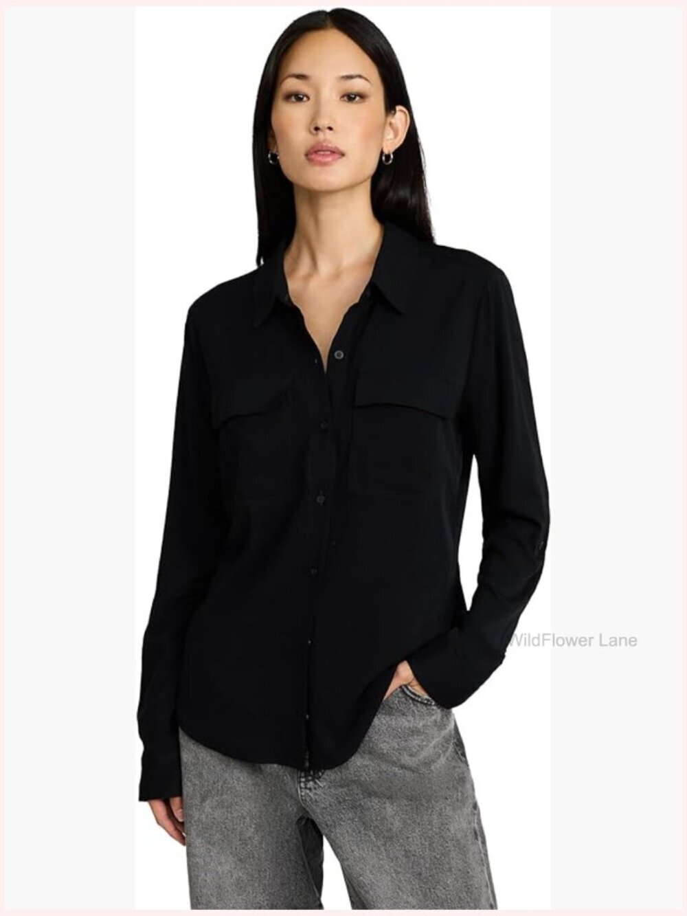 Twill Utility Button Down Shirt with Flap Pockets and Rolled Sleeves